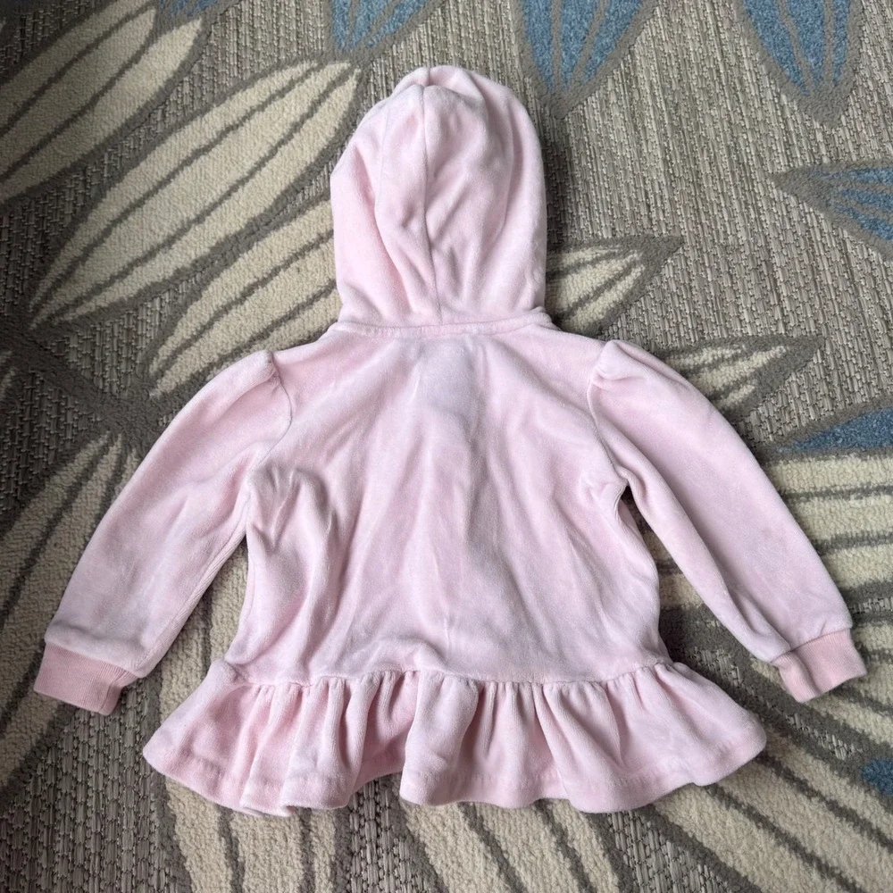Ralph Lauren Baby Girls Pink Velour Peplum‎ Zip Up Hoodie Size 9M